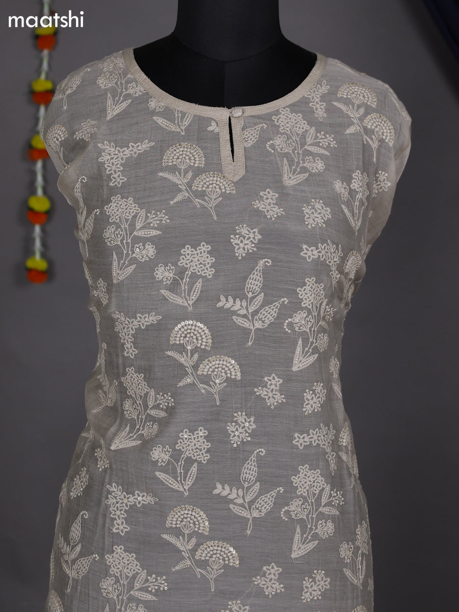 Beige Mul Chanderi Dress Material With Embroidery Work Pattern