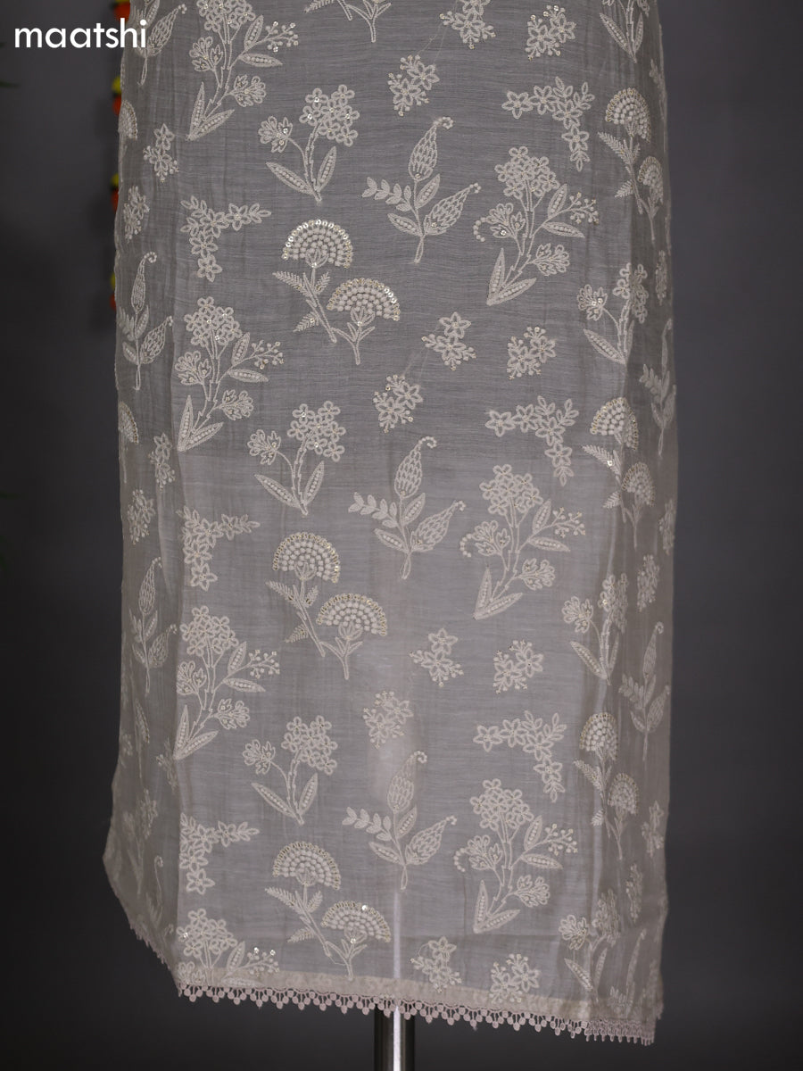 Beige Mul Chanderi Dress Material With Embroidery Work Pattern