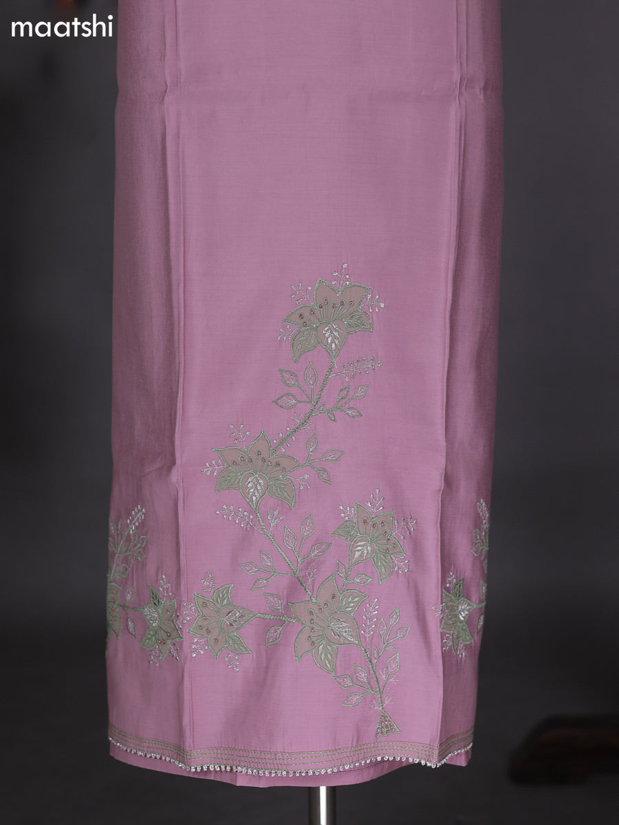 Pastel Pink and Pastel Green Raw Silk Dress Material With Embroidery Work Neck Pattern