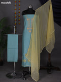 Pastel Green and Mustard Shade Raw Silk Dress Material With Embroidery Work Neck Pattern