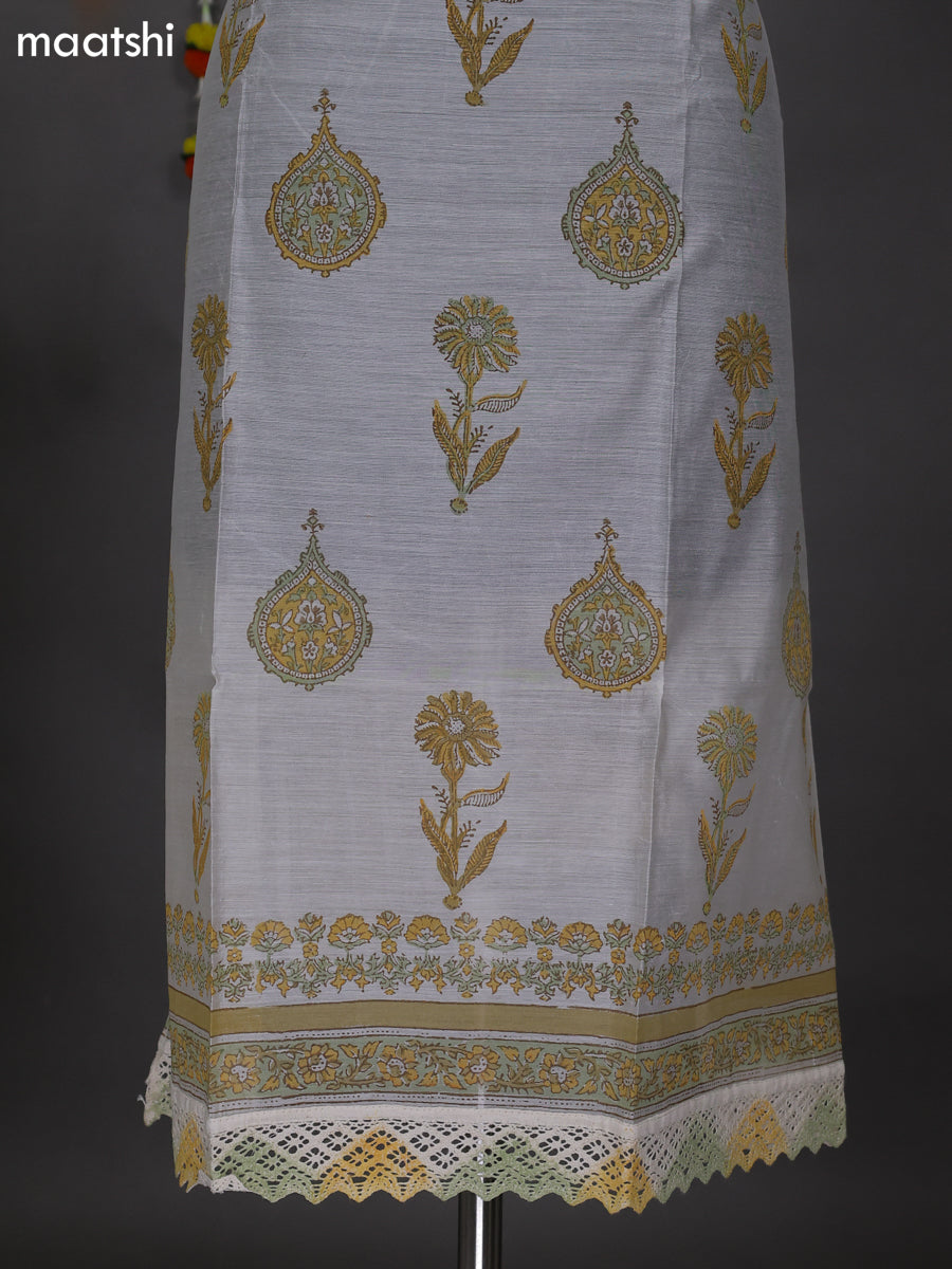 Off White and Mustard Shade Chanderi Dress Material With Allover Prints