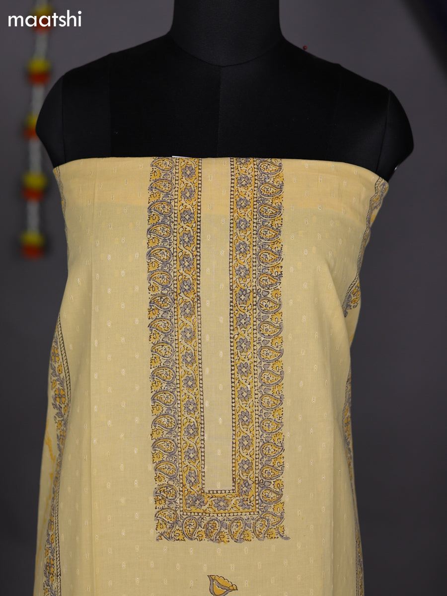 Yellow Cotton Dress Material With Block Prints and Bottom & Dupatta