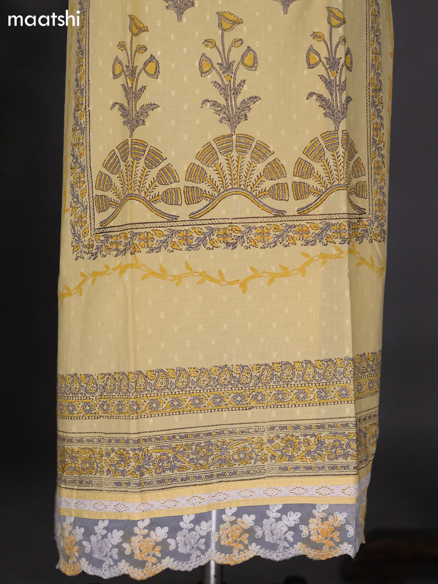 Yellow Cotton Dress Material With Block Prints and Bottom & Dupatta