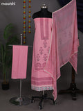 Peach Pink Cotton Dress Material With Block Prints and Bottom & Dupatta