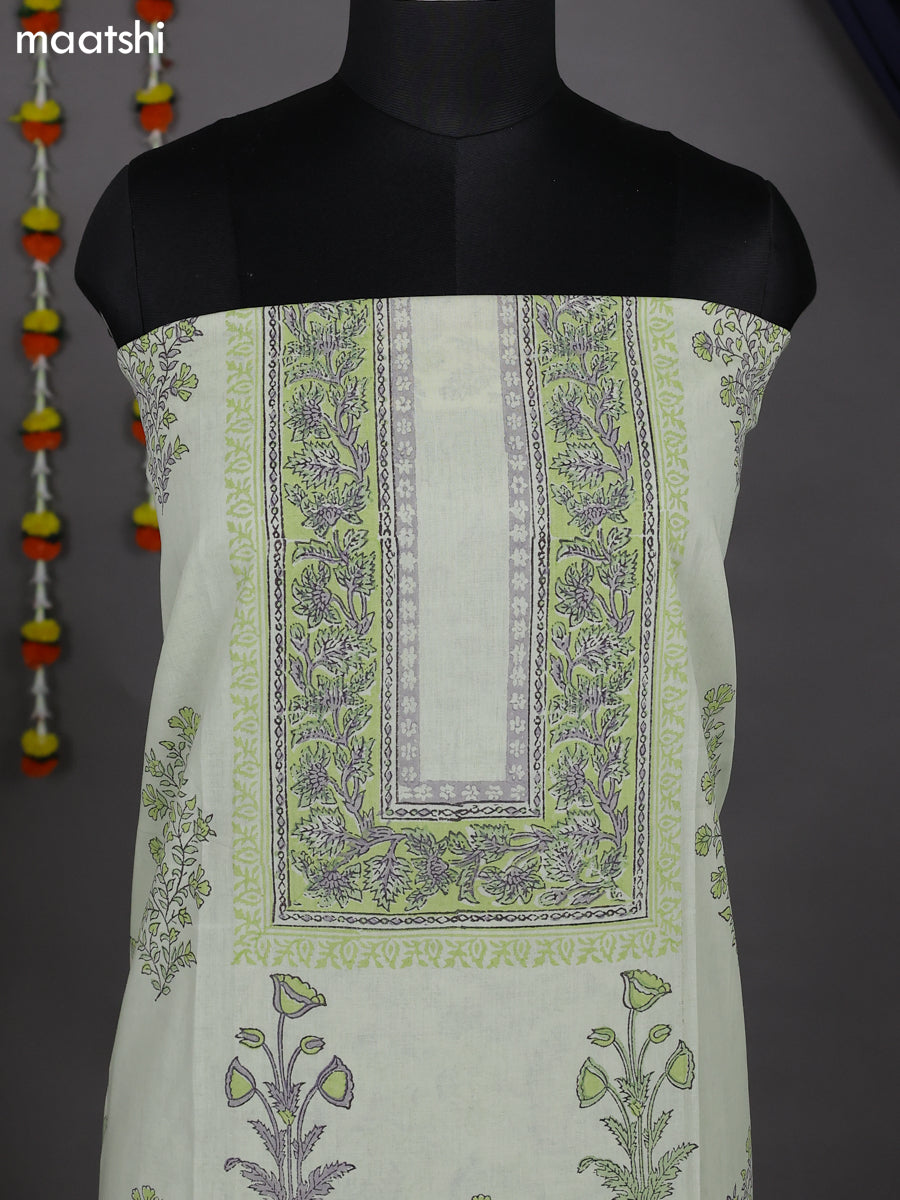 Mild Pista Green Cotton Dress Material With Prints