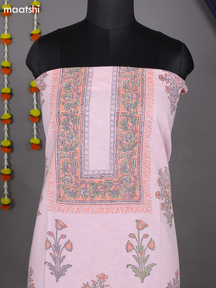 Baby Pink Cotton Dress Material With Prints