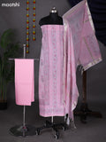 Peach Pink Kota Dress Material With Prints & Embroidery Work Pattern and Bottom & Dupatta