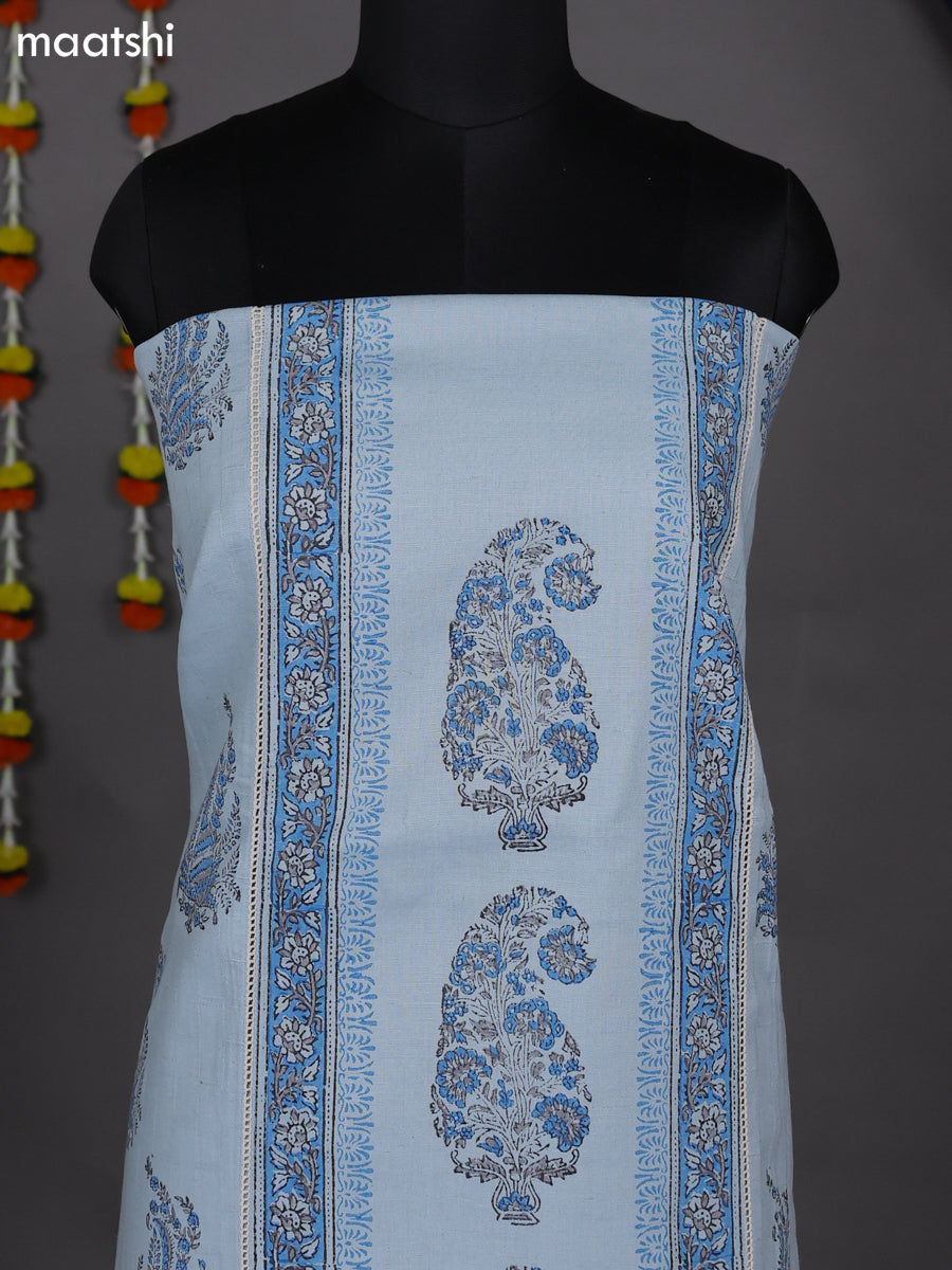 Pastel Blue Cotton Dress Material With Prints