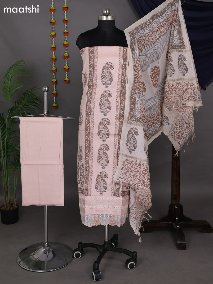 Mild Peach Cotton Dress Material With Prints