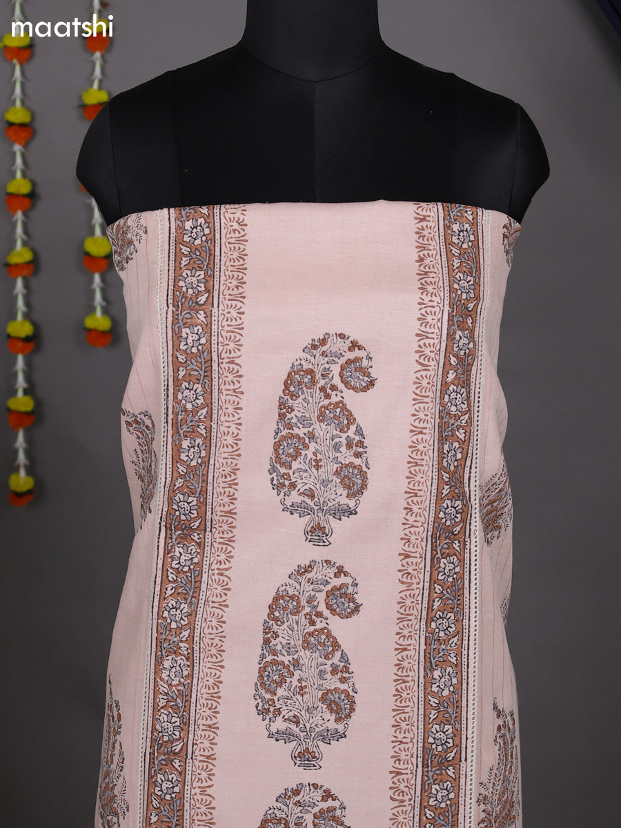 Mild Peach Cotton Dress Material With Prints