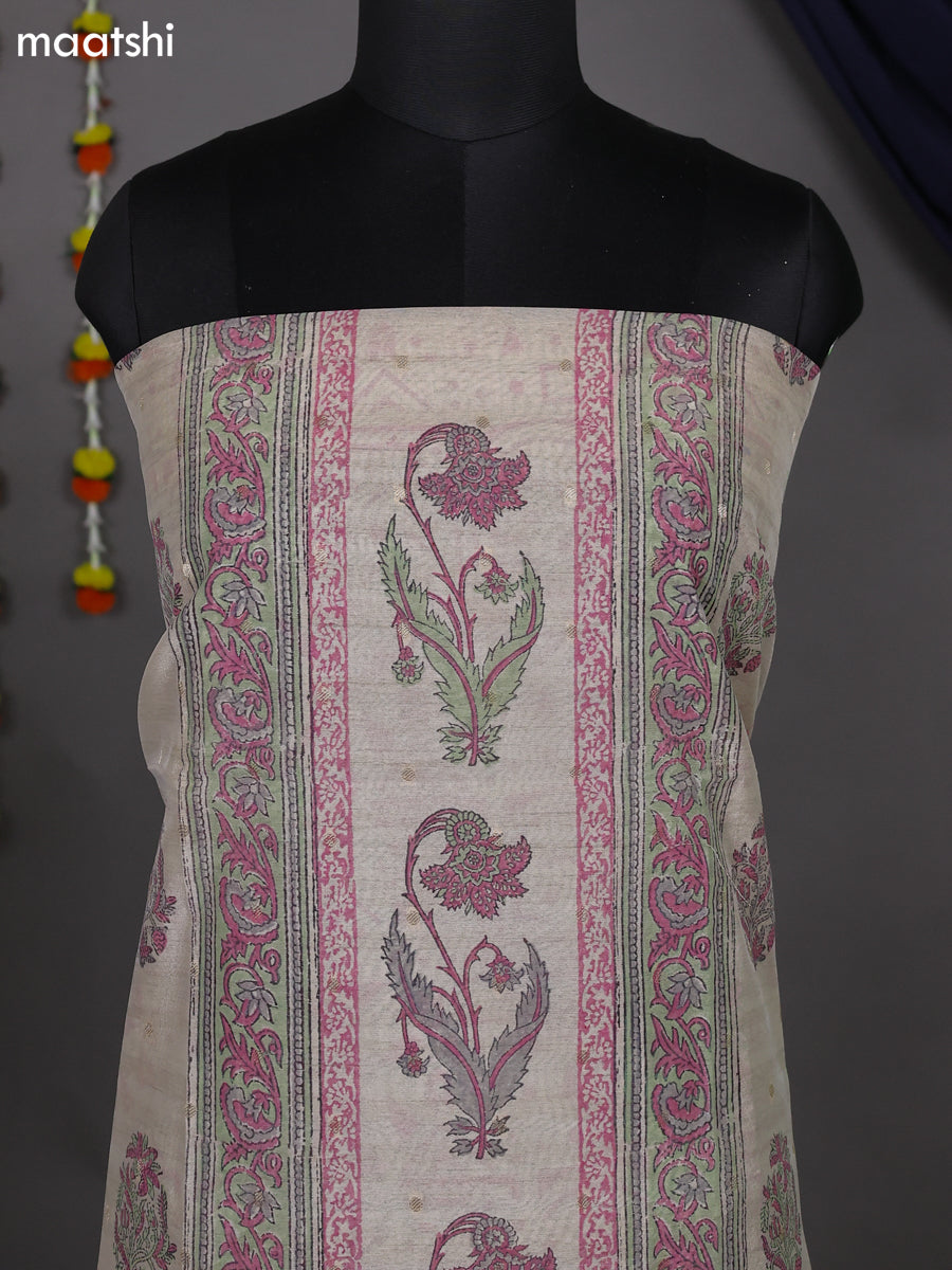 Beige and Peach Pink Chanderi Dress Material With Allover Prints