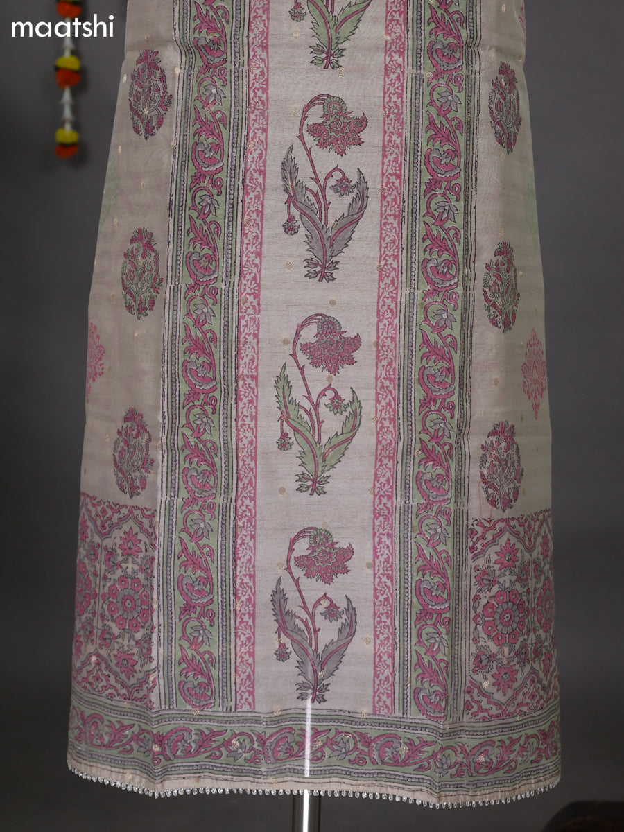 Beige and Peach Pink Chanderi Dress Material With Allover Prints