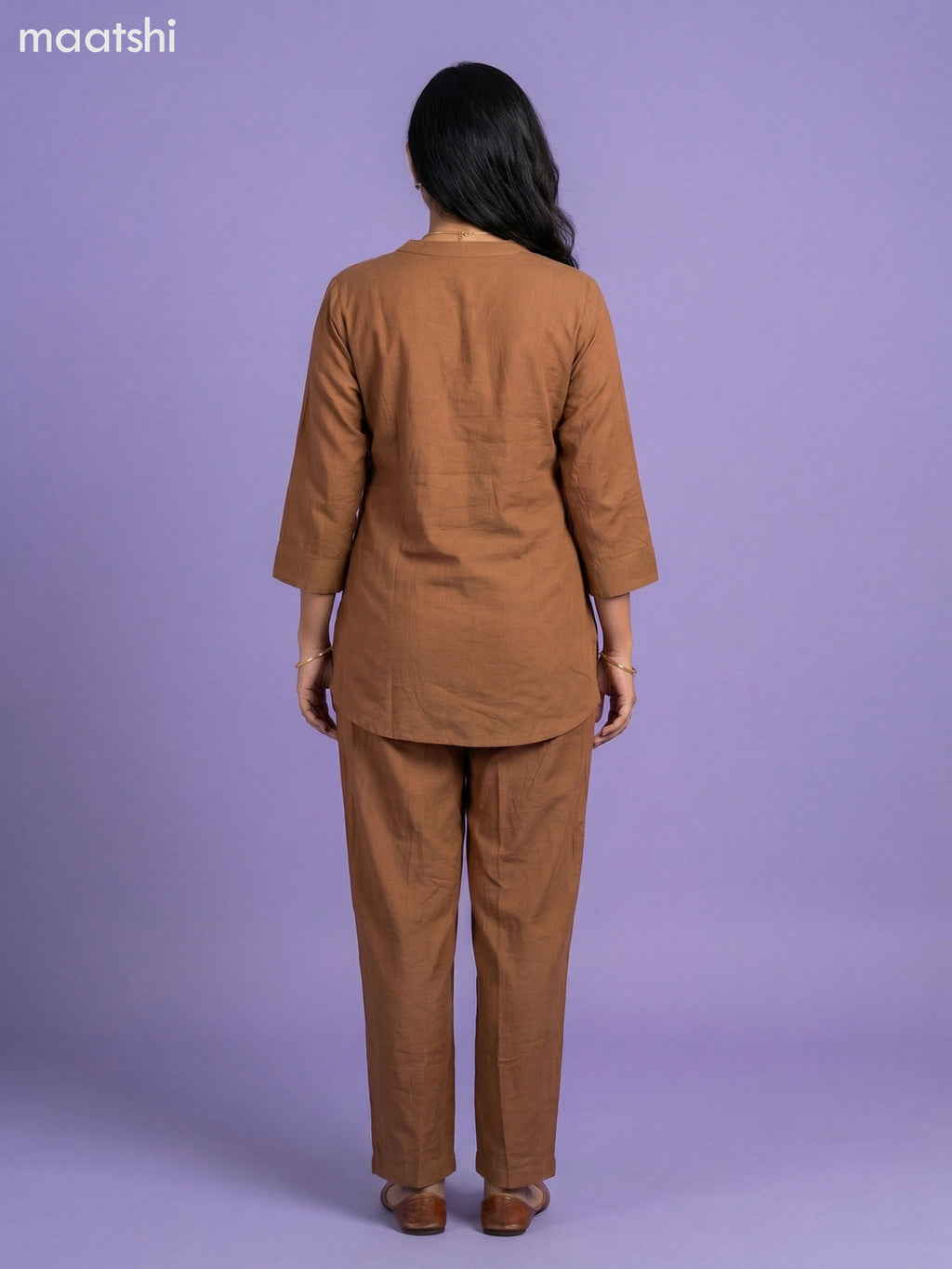 Brown Rayon Embroidery Work Short Co-Ord Set