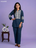 Peacock Green Rayon Embroidery Work Short Co-Ord Set