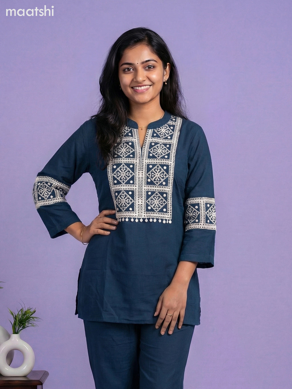 Peacock Green Rayon Embroidery Work Short Co-Ord Set