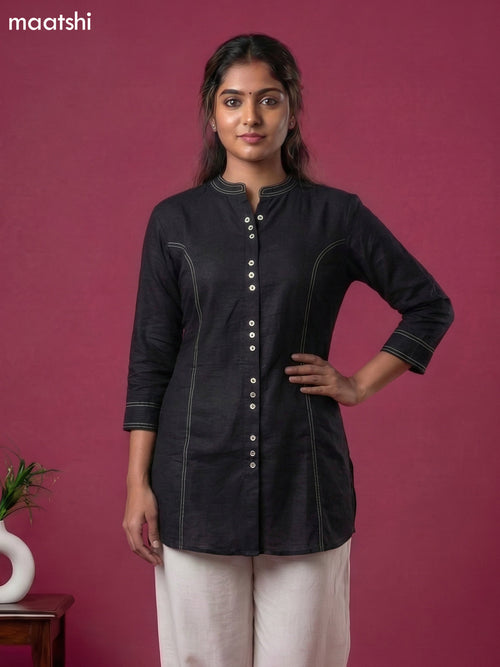 Black and Cream Rayon Simple Short Kurti Set