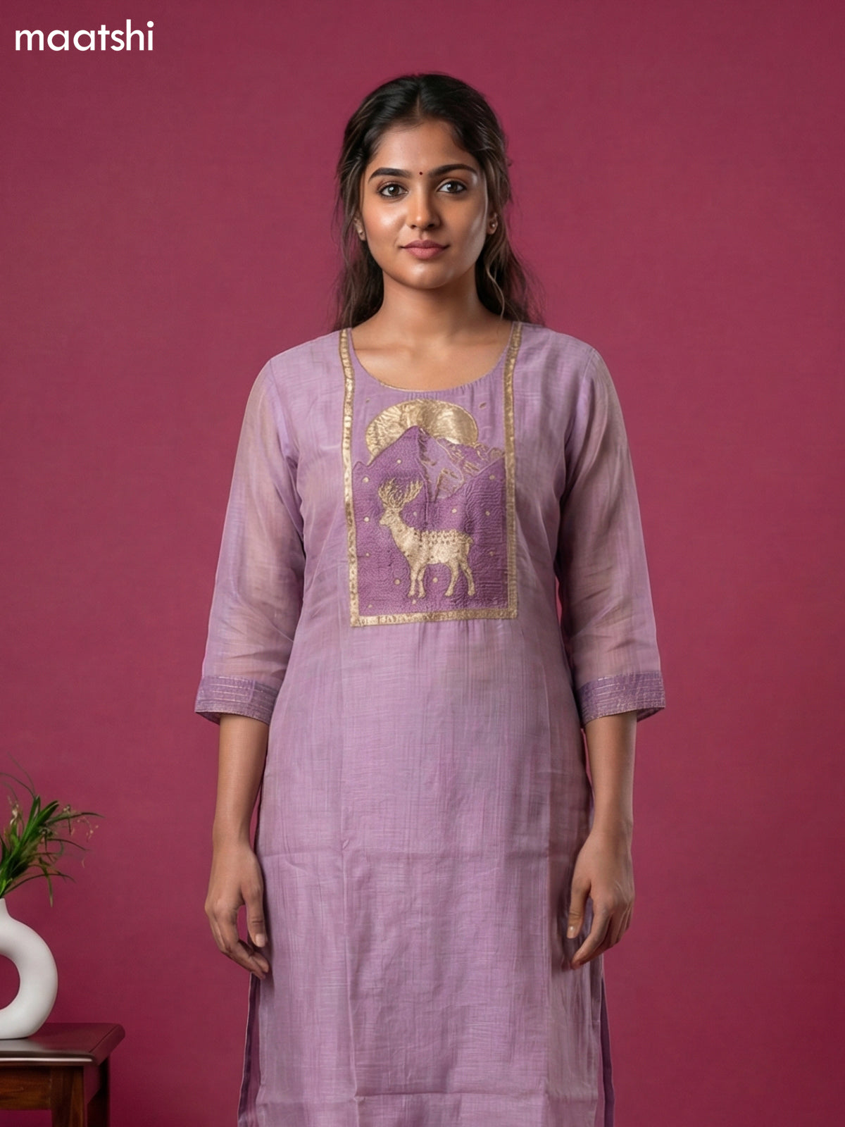 Lavender Chanderi Embroidery Work Straight Suit Straight Cut Pant
