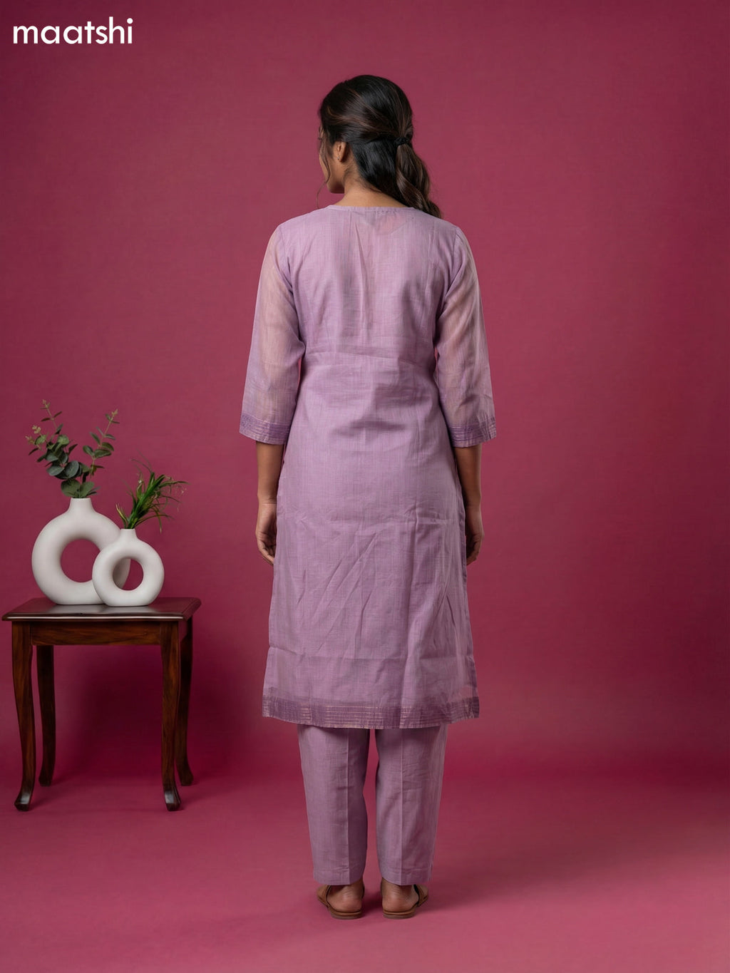 Lavender Chanderi Embroidery Work Straight Suit Straight Cut Pant
