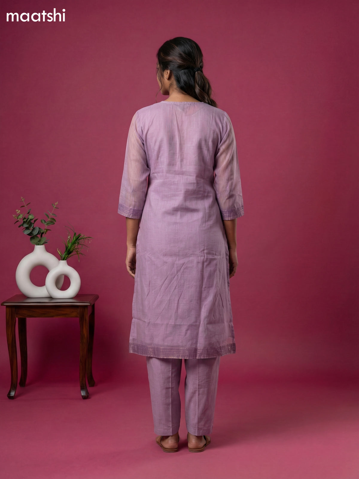 Lavender Chanderi Embroidery Work Straight Suit Straight Cut Pant
