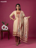 Cream and Maroon Art Tussar Printed & Embroidery Work Straight Suit