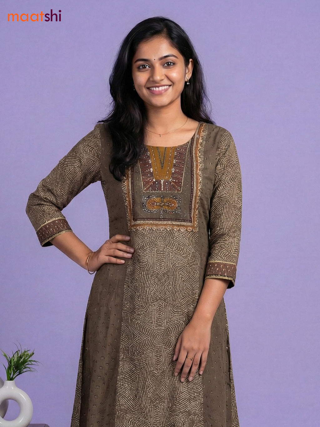 Dark Mehendi Green Muslin Printed & Embroidery Work Anarkali Suit