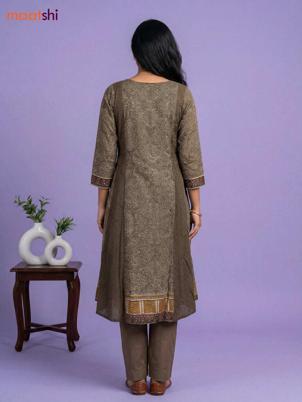 Dark Mehendi Green Muslin Printed & Embroidery Work Anarkali Suit