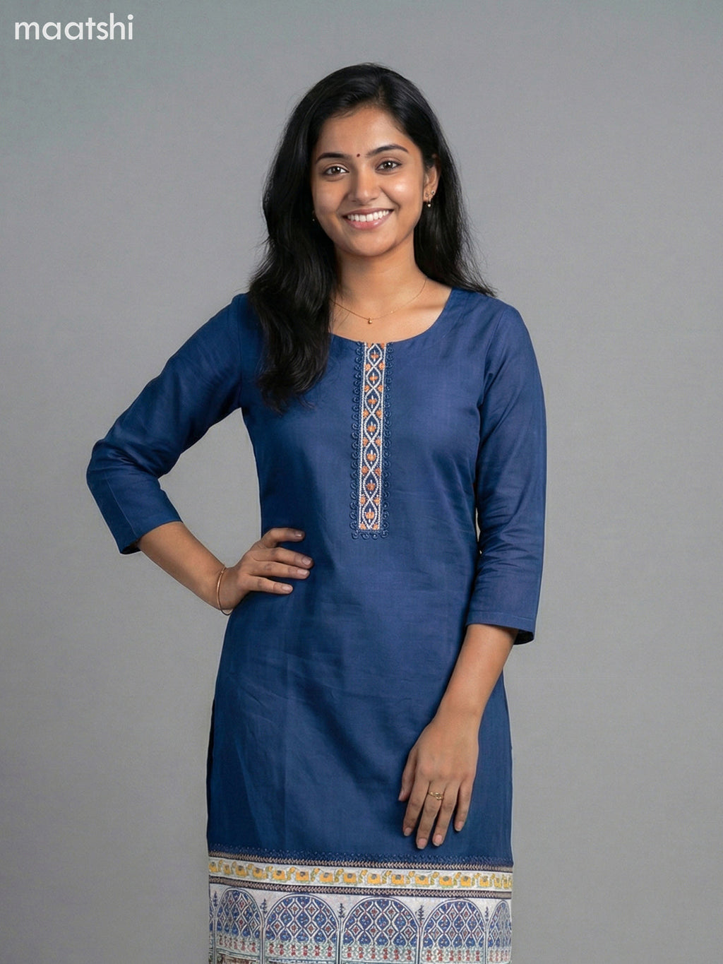 Navy Blue Modal Embroidery Work Straight Suit