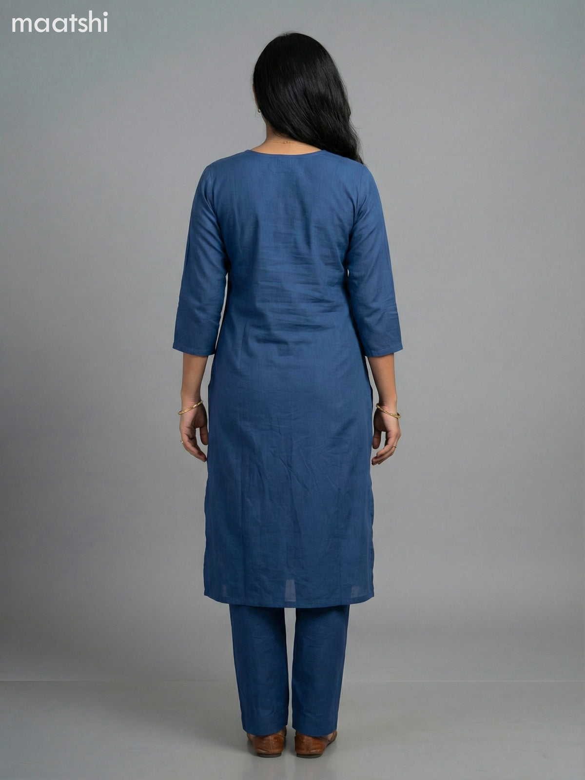 Navy Blue Modal Embroidery Work Straight Suit