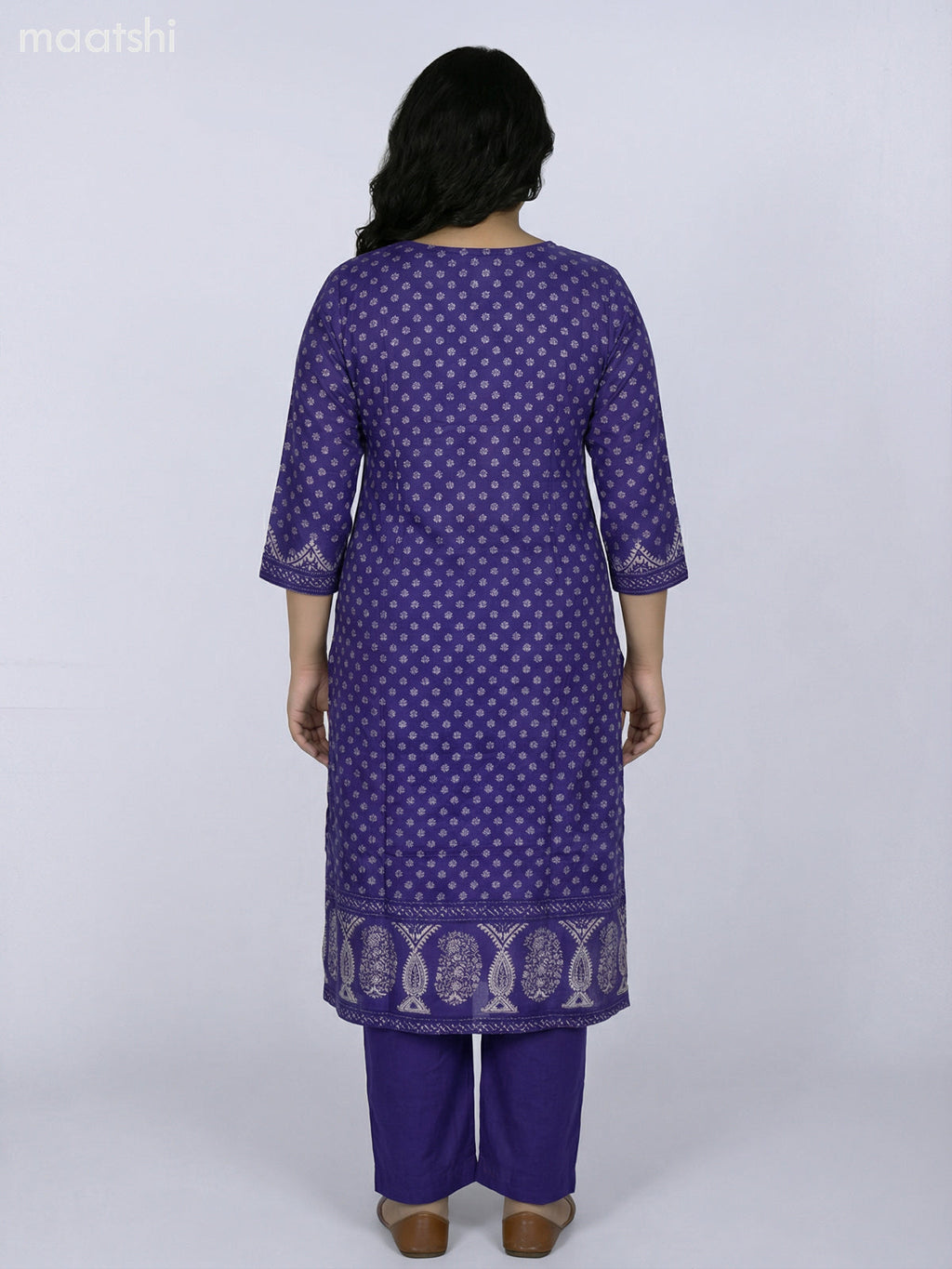 Purple Russian Silk Printed Straight Suit