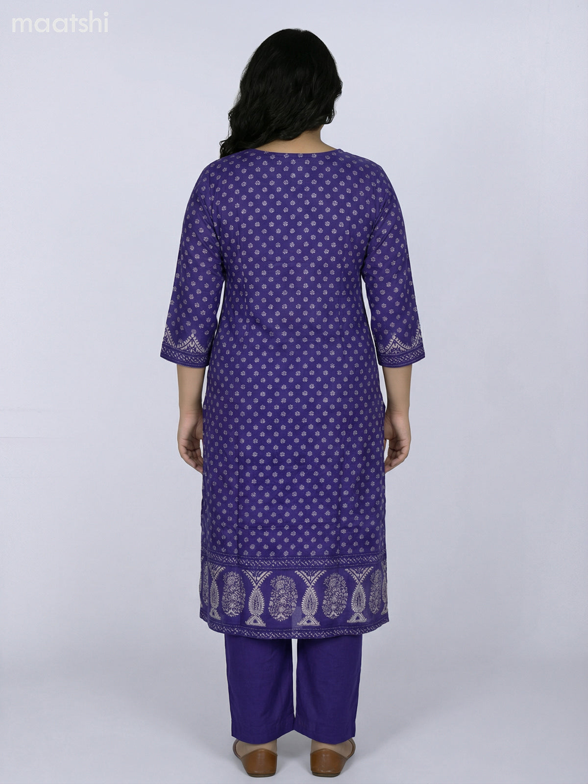 Purple Russian Silk Printed Straight Suit