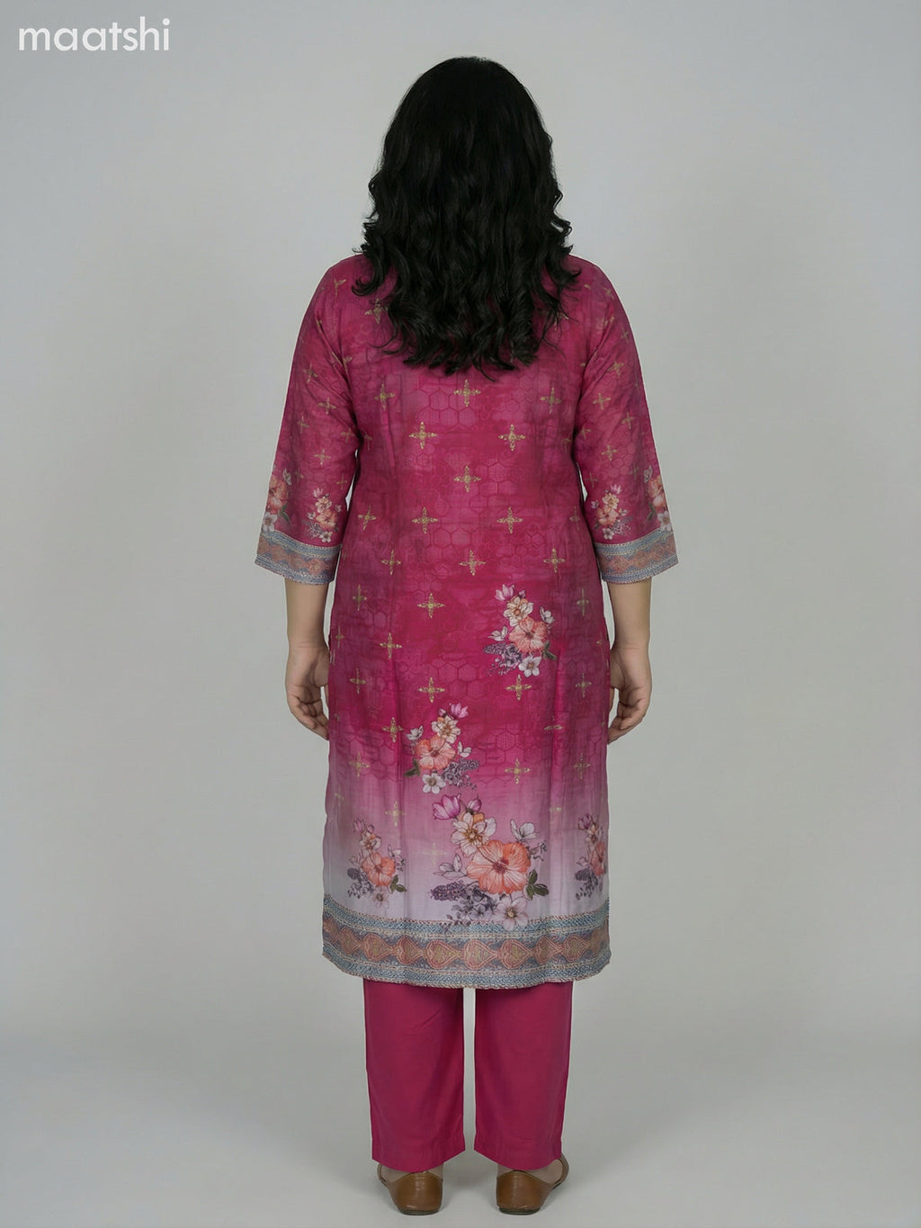 Pink and Grey Modal Floral Printed Straight Suit