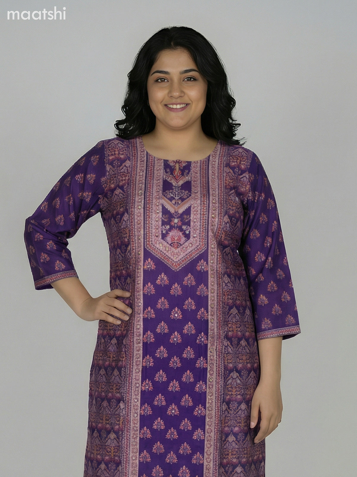 Purple Modal Printed Straight Suit