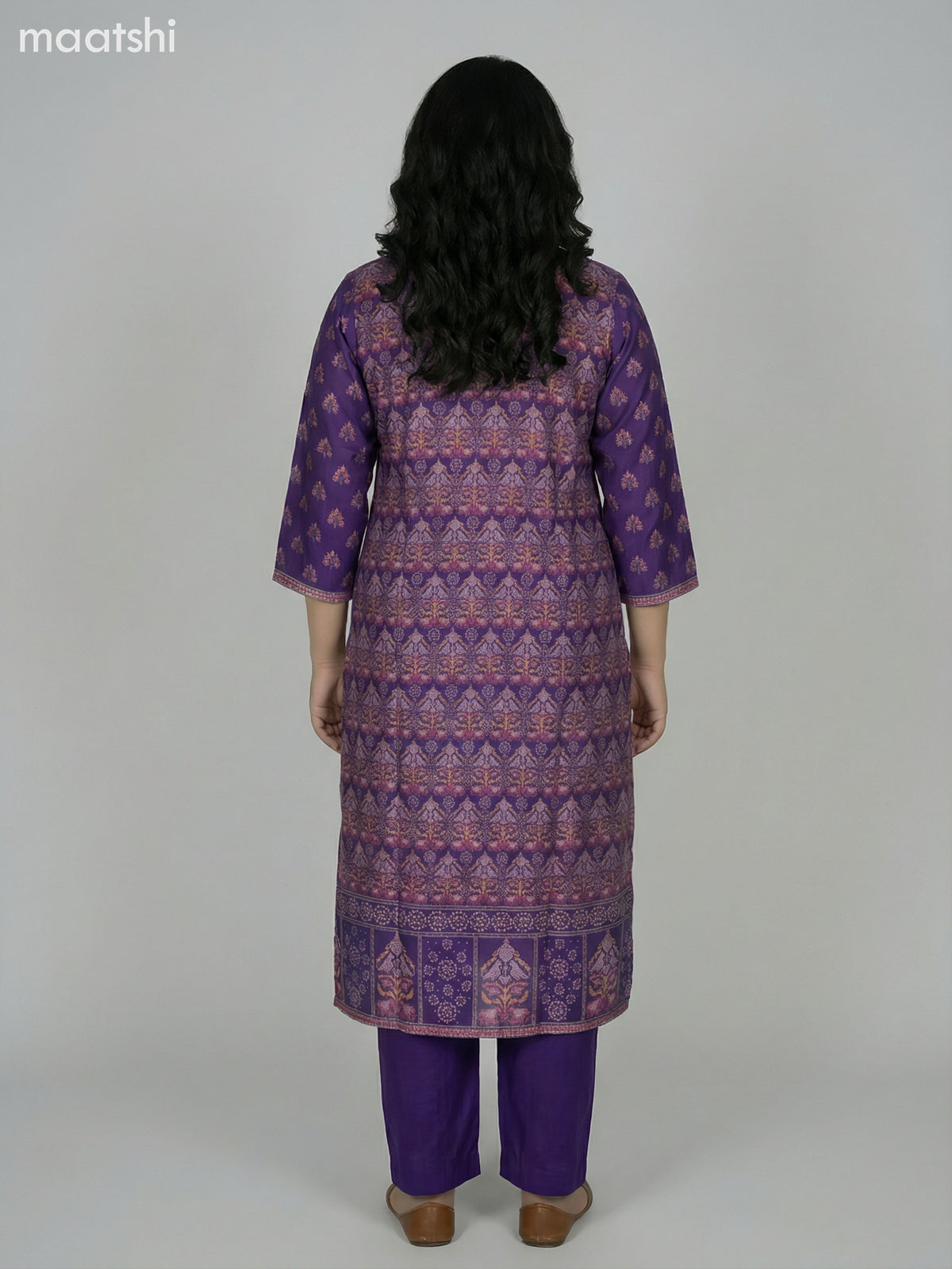Purple Modal Printed Straight Suit