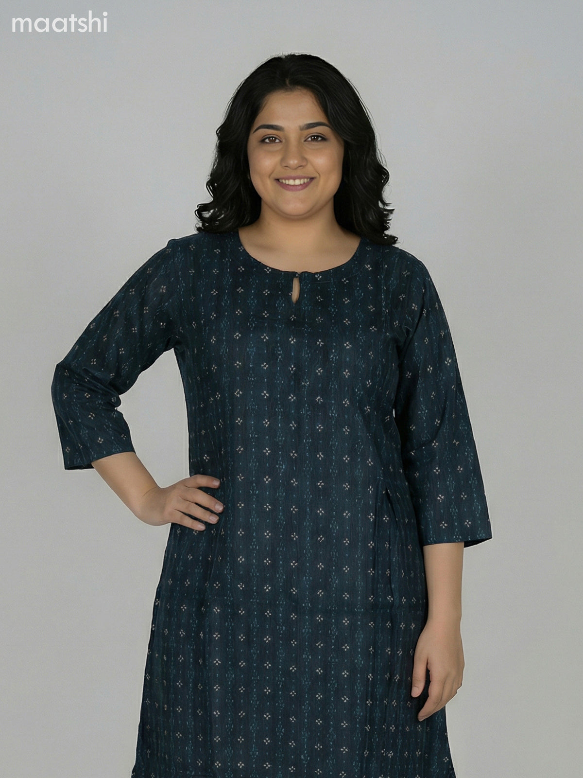 Dark Peacock Blue Modal Printed A-Line Kurti