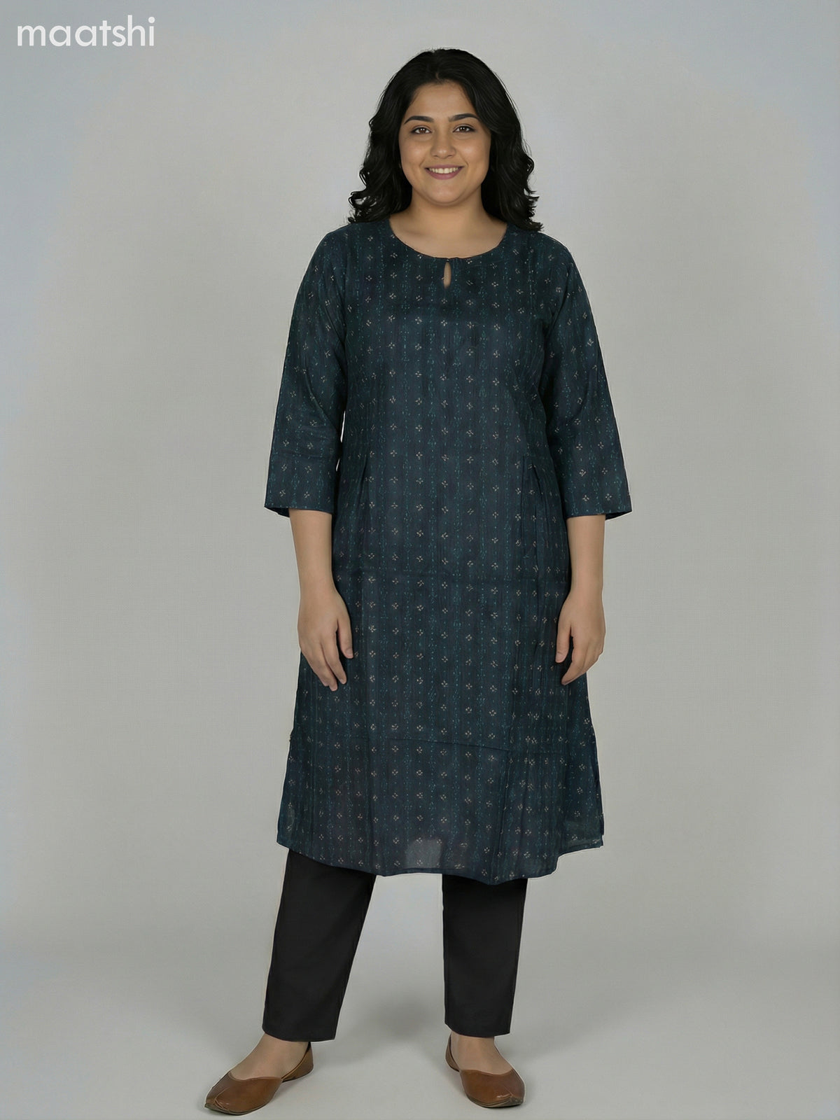Dark Peacock Blue Modal Printed A-Line Kurti