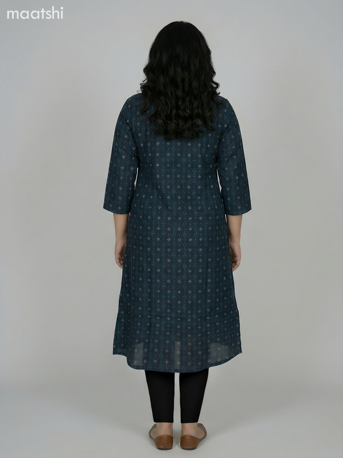 Dark Peacock Blue Modal Printed A-Line Kurti