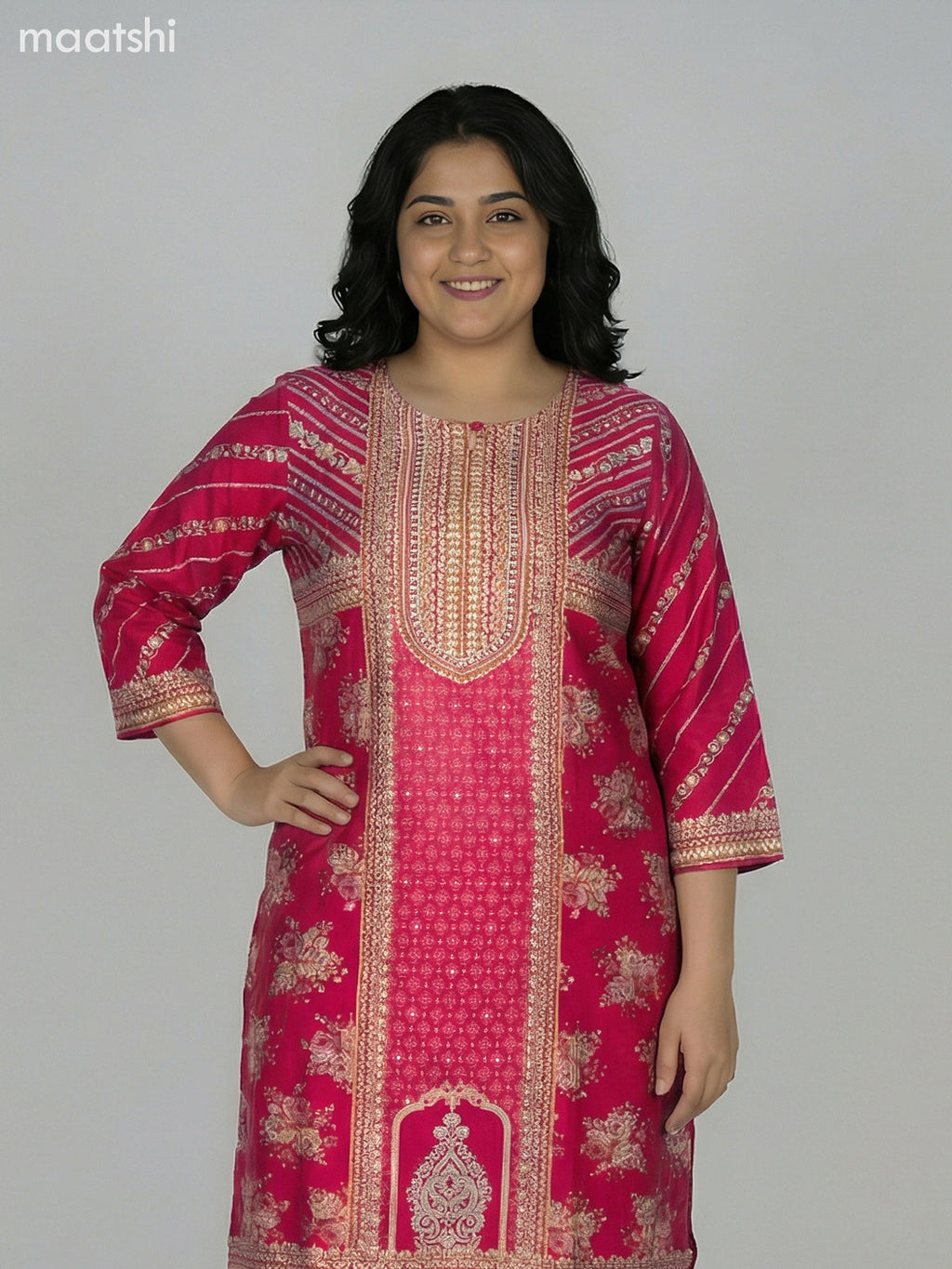 Pink Modal Printed Straight Suit