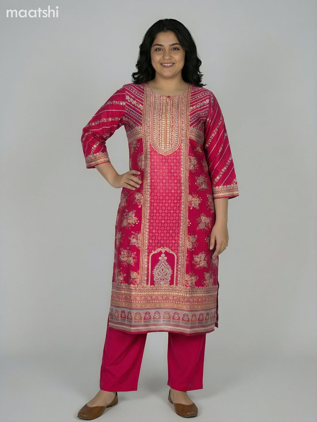 Pink Modal Printed Straight Suit