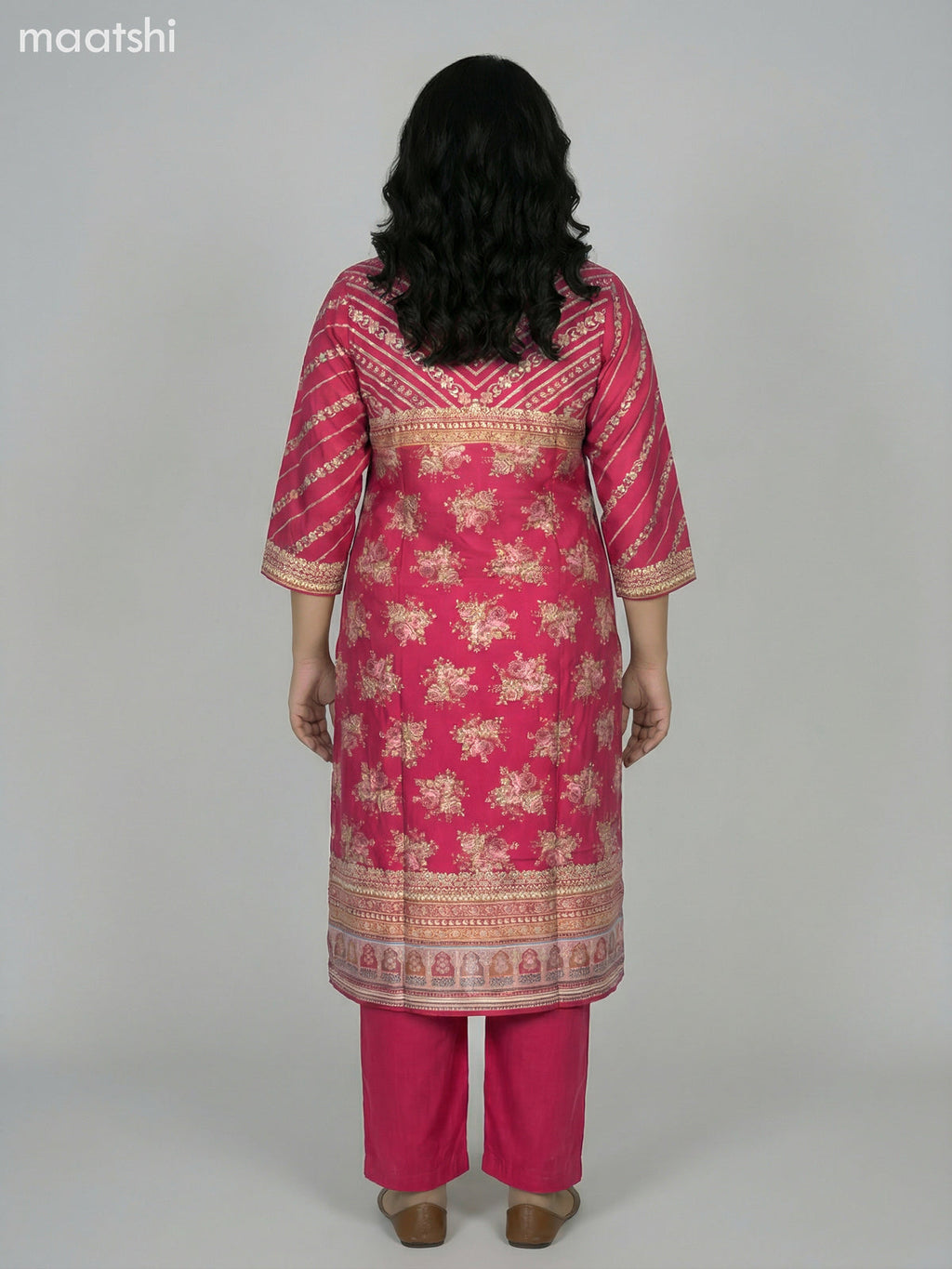 Pink Modal Printed Straight Suit