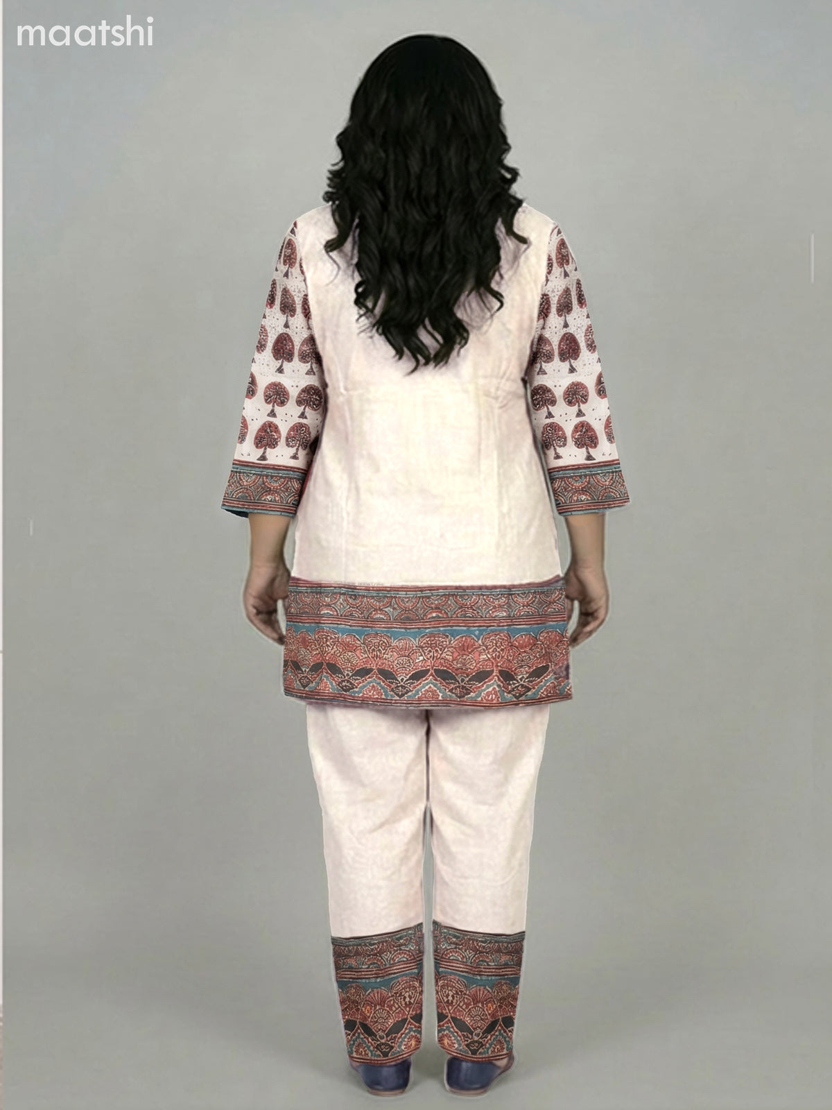 Beige and Maroon Modal Ajrakh Printed Kurti Set