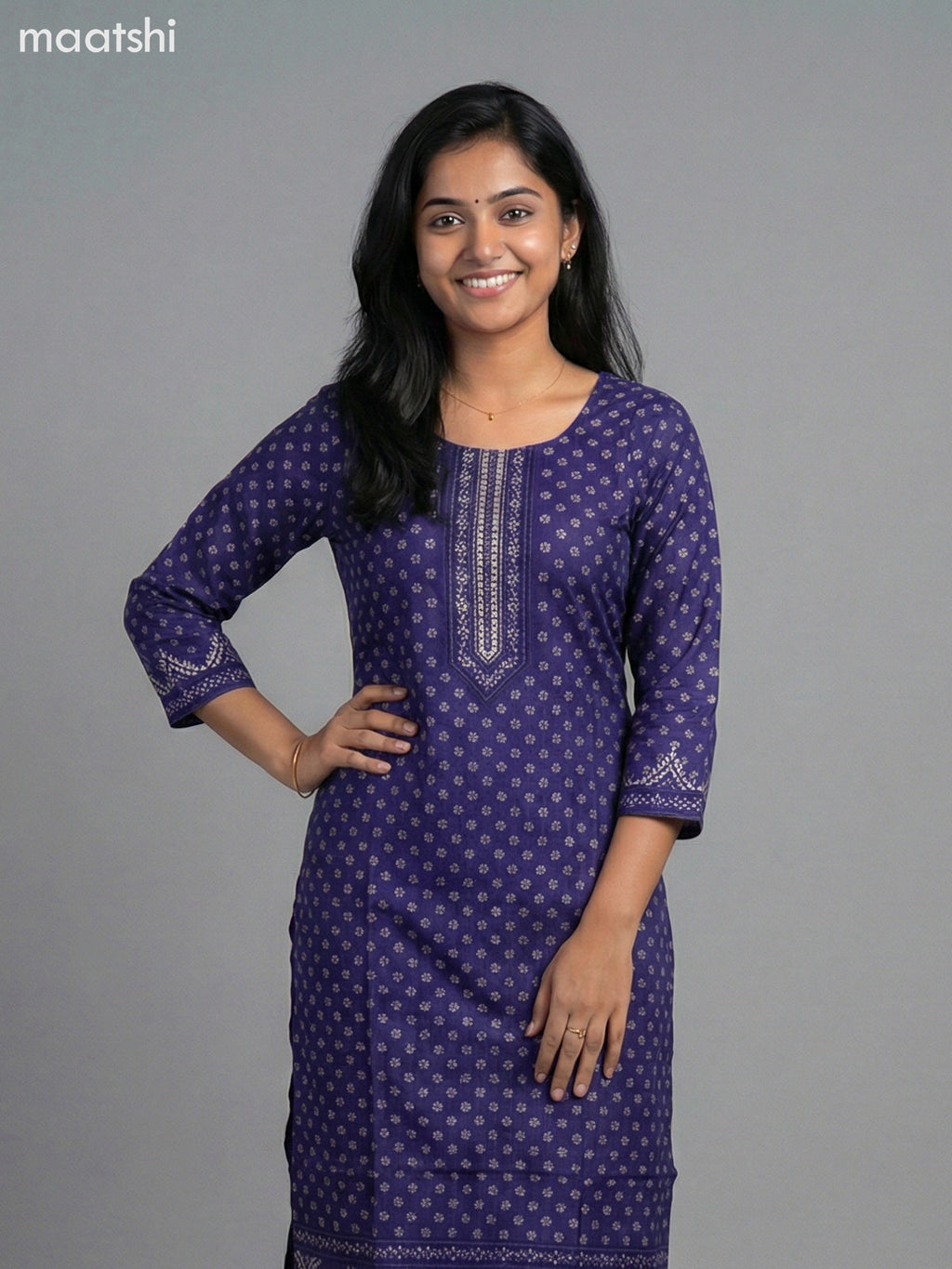 Purple Russian Silk Printed Straight Suit