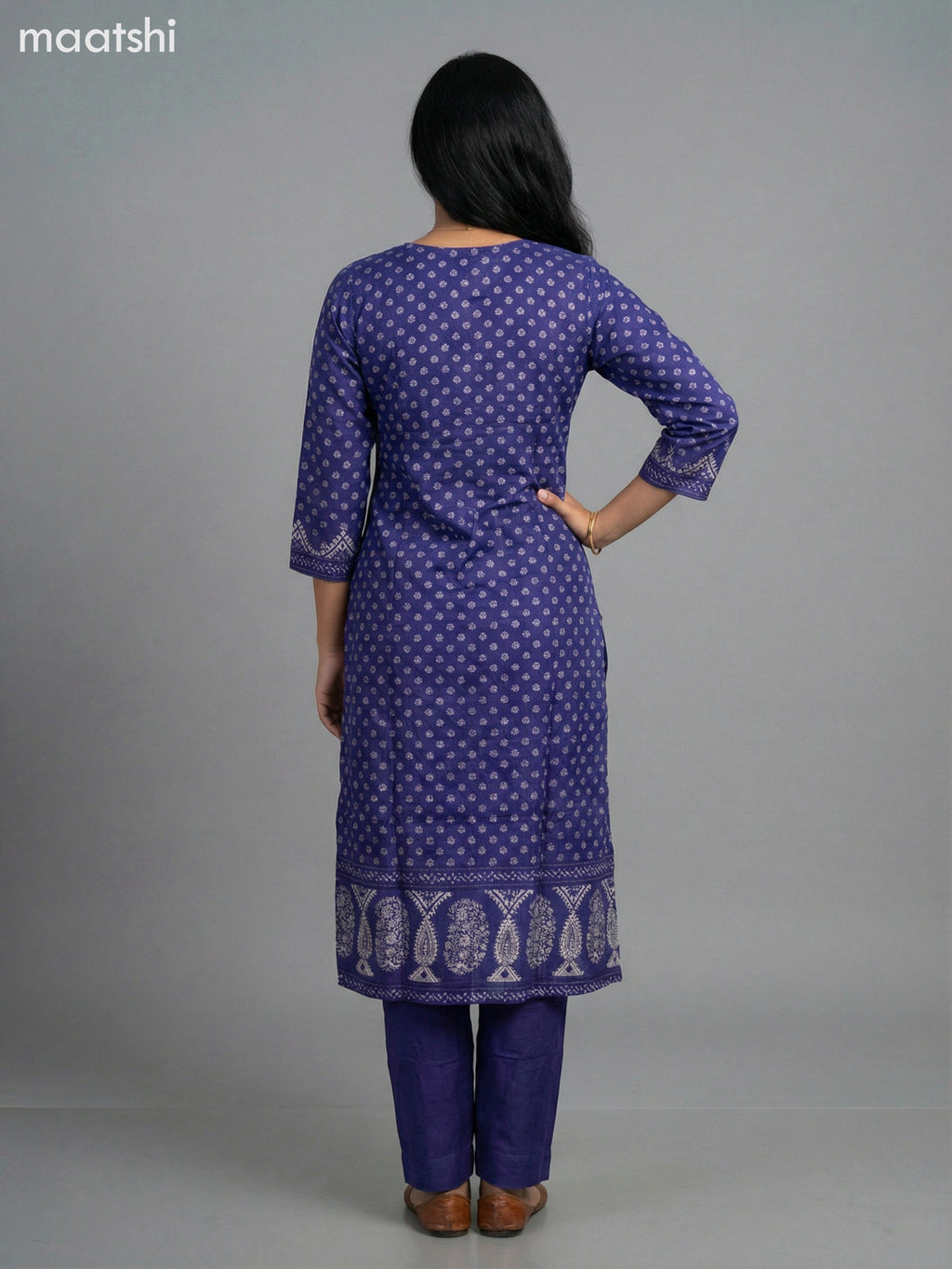 Purple Russian Silk Printed Straight Suit