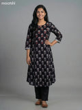 Black Cotton Floral Printed A-Line Kurti