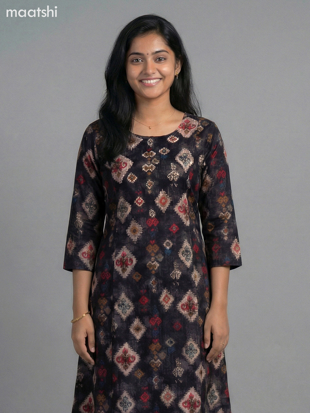 Black Muslin Printed A-Line Kurti