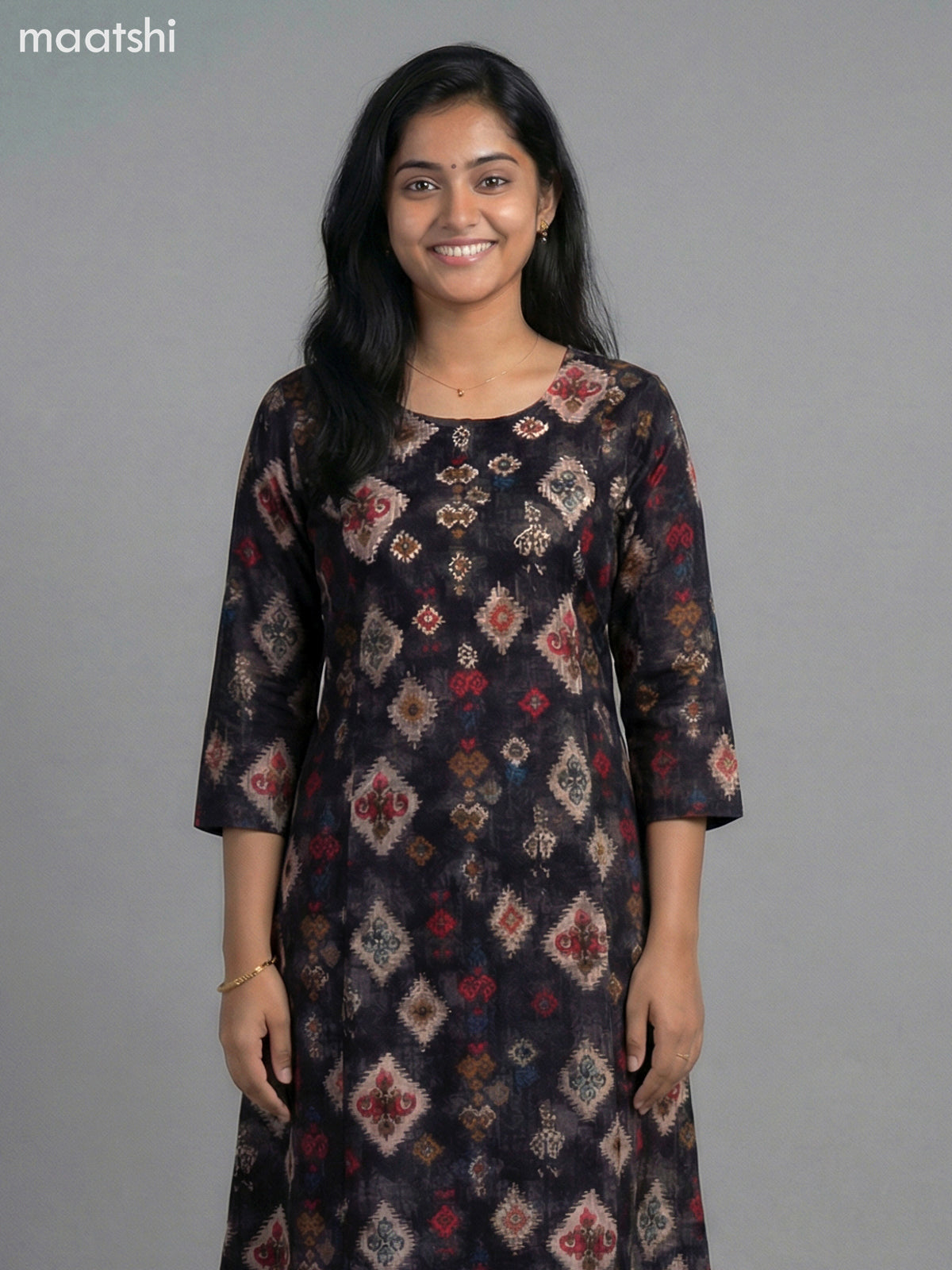 Black Muslin Printed A-Line Kurti