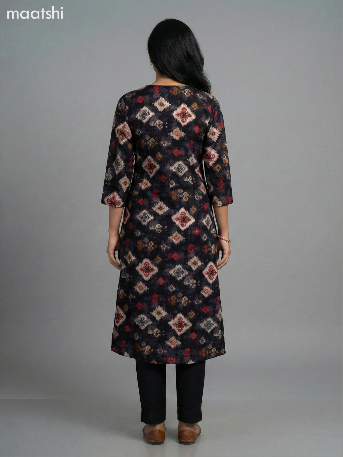 Black Muslin Printed A-Line Kurti