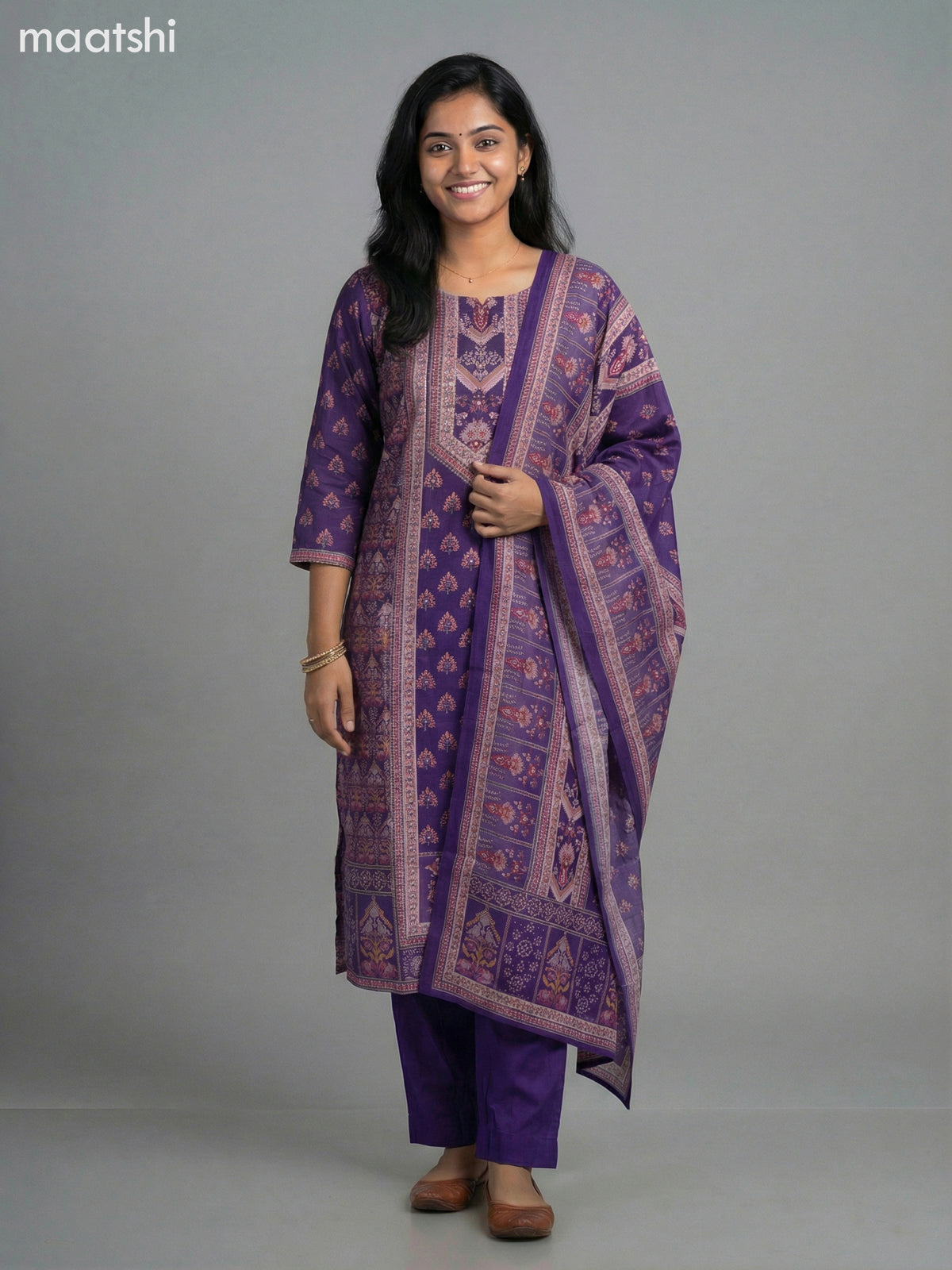 Purple Modal Printed Straight Suit