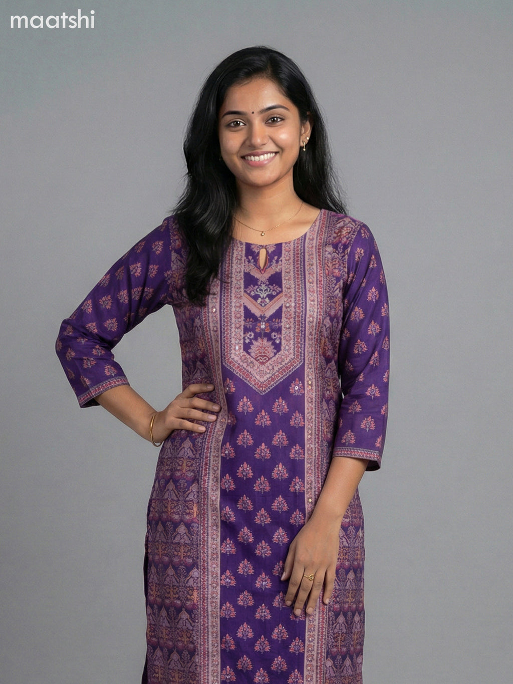 Purple Modal Printed Straight Suit