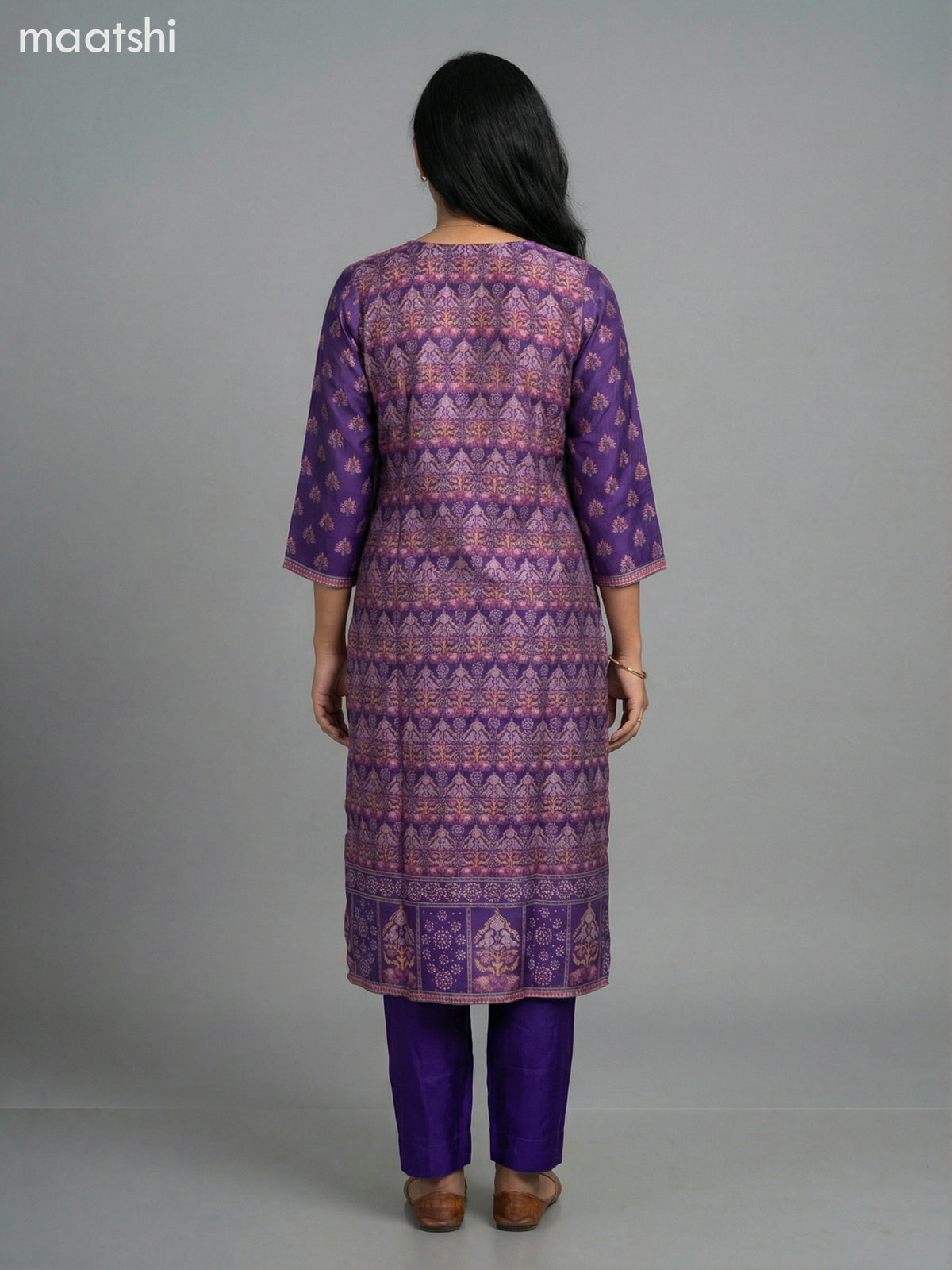 Purple Modal Printed Straight Suit