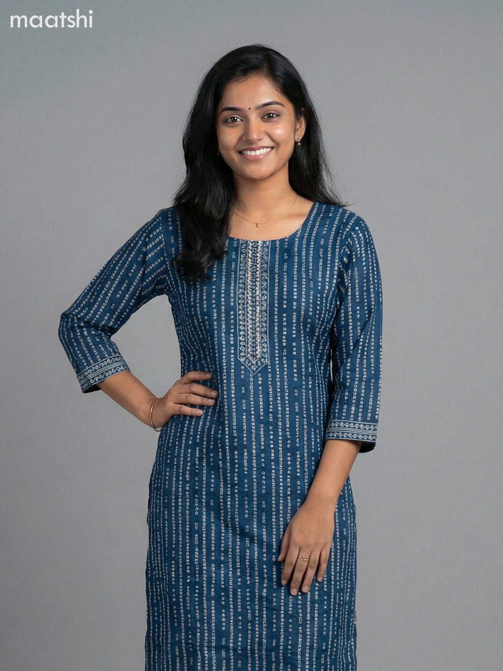 Peacock Blue Russian Silk Bandhani Printed Straight Suit